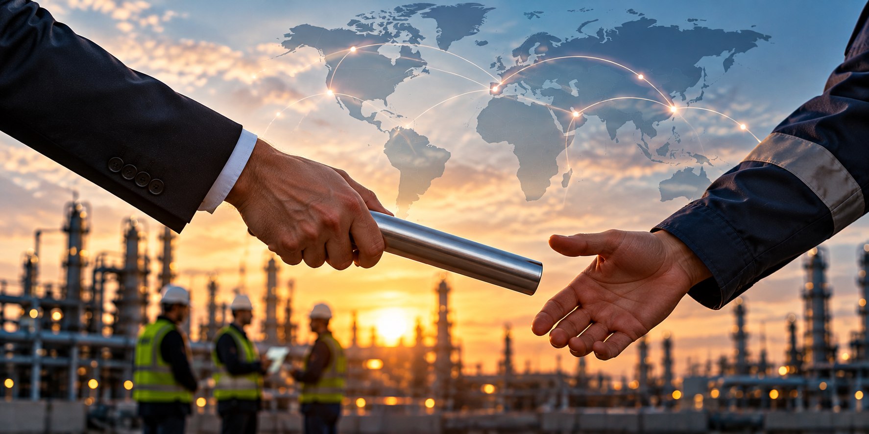 Passaggio di responsabilità e collaborazione tra professionisti in un contesto industriale internazionale